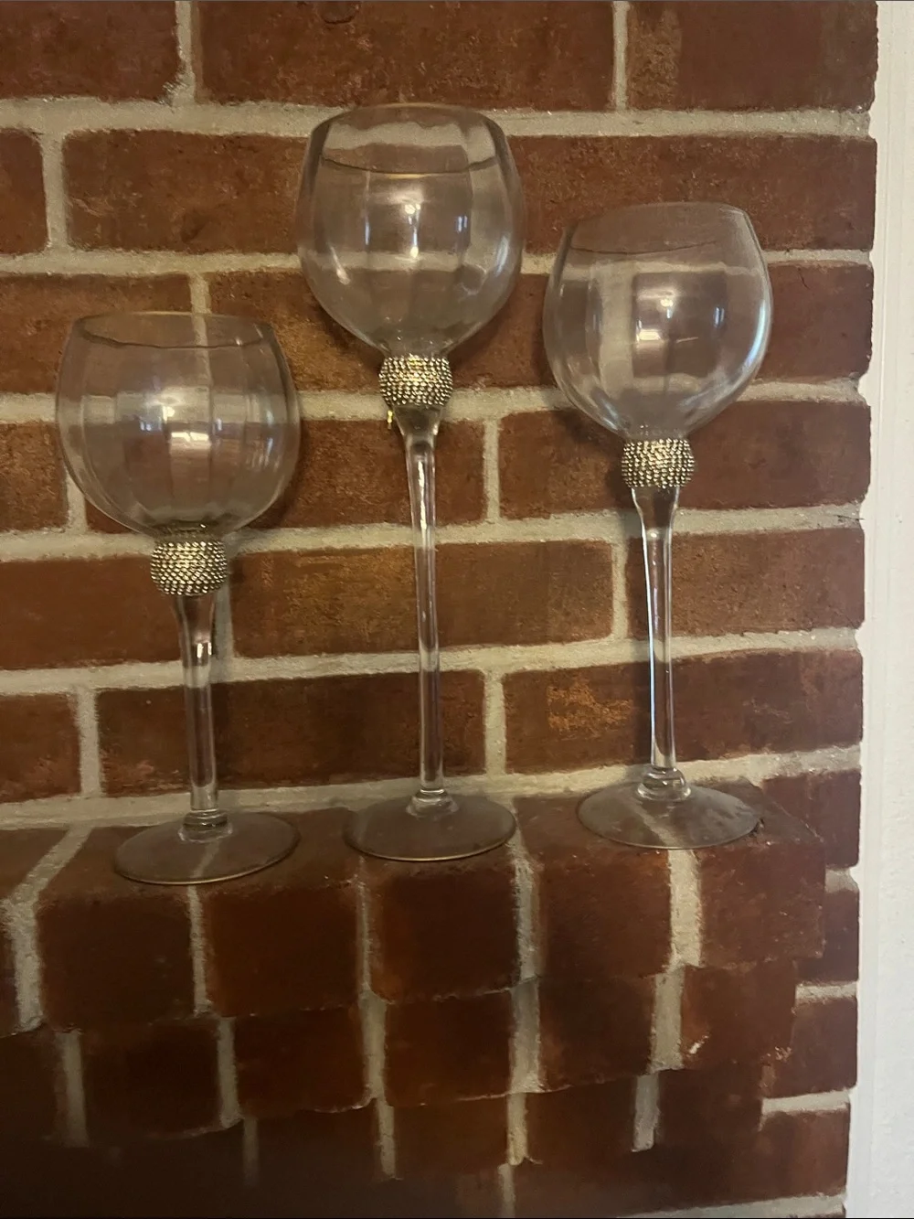 Sparkle Stem Crystal Wine Glasses with Silver Accent - Set of 3